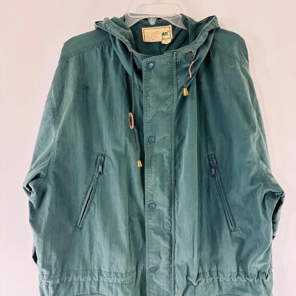 LL Bean Vintage Mens XL Tall Green Field Parka Hooded Jacket Cotton Nylon